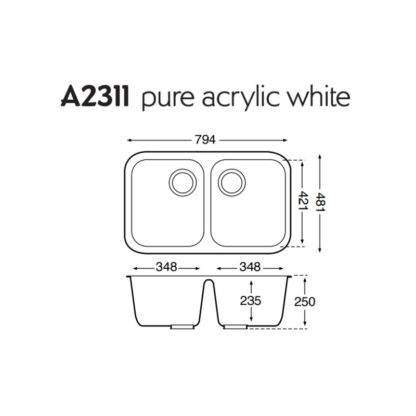 Mirostone Pure Acrylic White Sink A2311 Spec