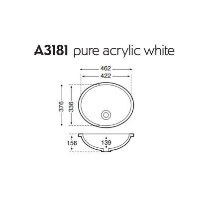 Mirostone Pure Acrylic White Sink A3181 Spec