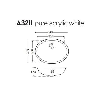 Mirostone Pure Acrylic White Sink A3211 Spec